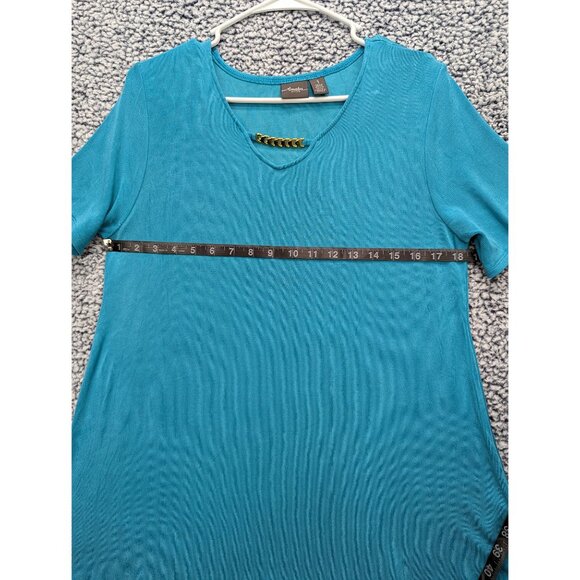 Chicos Travelers Asymmetrical Mini Dress Womens M Travel Vacation Resort Blue - Picture 7 of 10